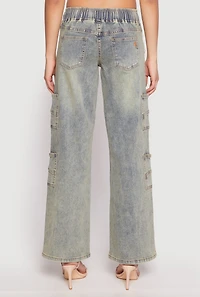 Womens VIP Elastic Waist Band Wide Leg Jeans, Blue, Size 13