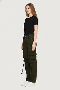 Womens Wide Leg Cargo Pocket Jeans, Green, Size 5