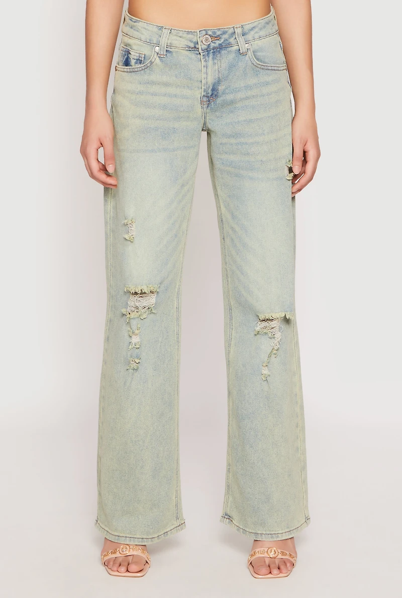 Womens VIP Distressed Low Rise Wide Leg Jeans, Multi, Size 5
