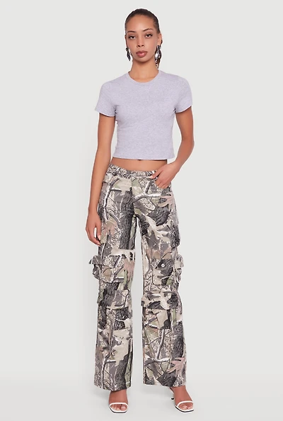 Womens VIP Jeans Hunter Camo Wide Leg Cargo Pants, Multi, Size 9-10