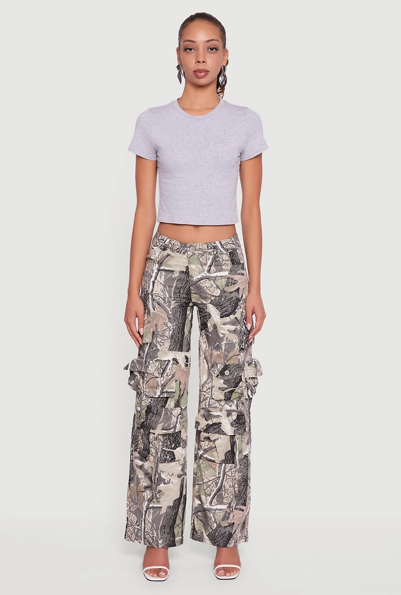 Womens VIP Jeans Hunter Camo Wide Leg Cargo Pants, Multi, Size 9-10