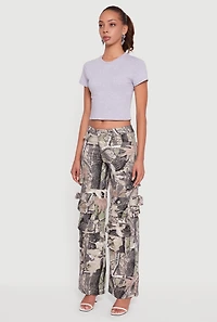 Womens VIP Jeans Hunter Camo Wide Leg Cargo Pants, Multi, Size 5-6
