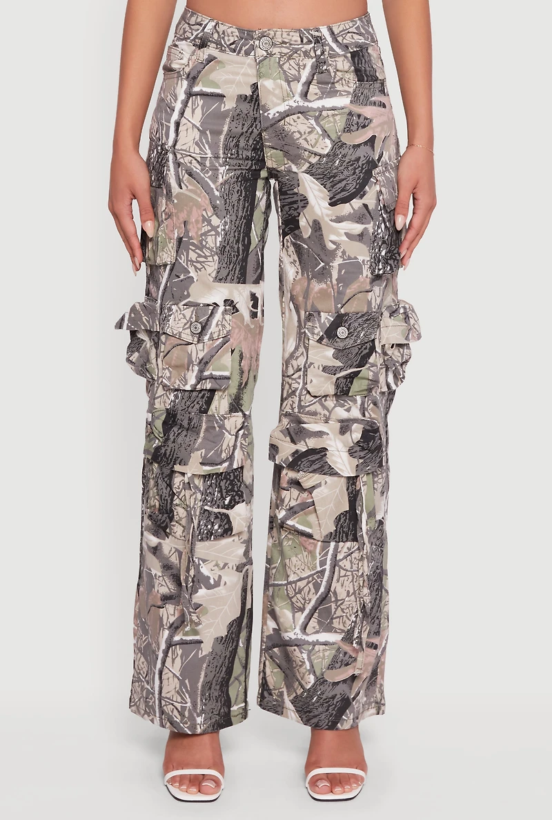 Womens VIP Jeans Hunter Camo Wide Leg Cargo Pants, Multi, Size 9-10