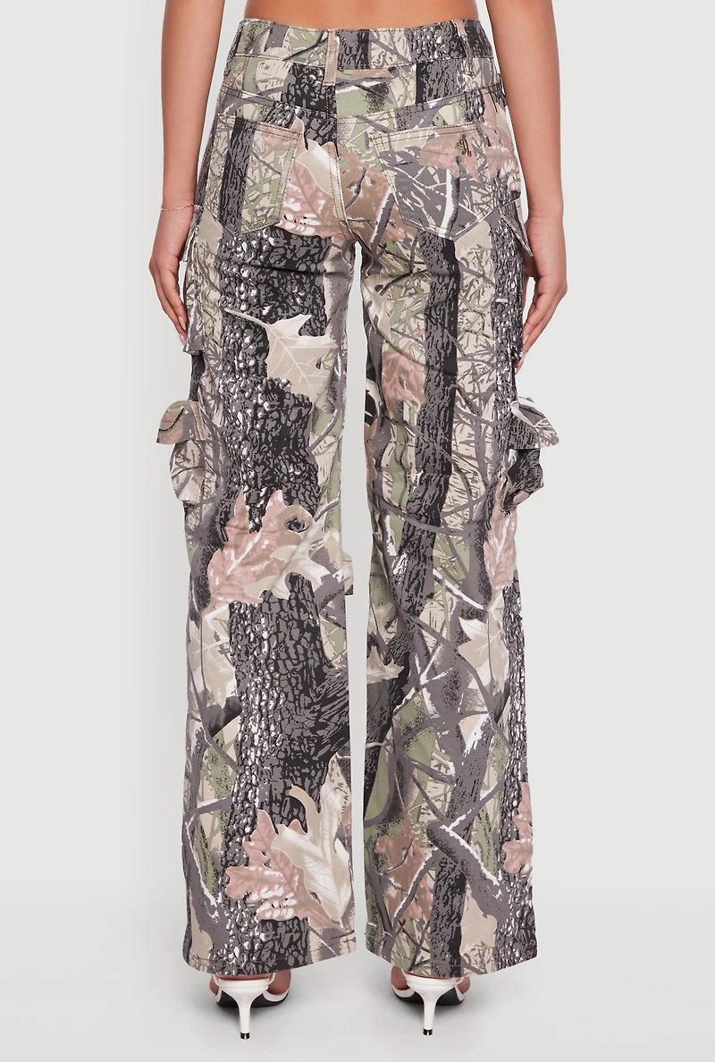 Womens VIP Jeans Hunter Camo Wide Leg Cargo Pants, Multi, Size 9-10
