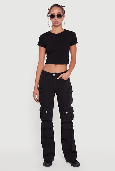 Womens VIP Slim Leg Utility Jeans, Black,