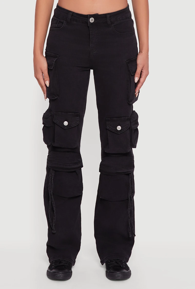 Womens VIP Slim Leg Utility Jeans, Black, Size 9-10