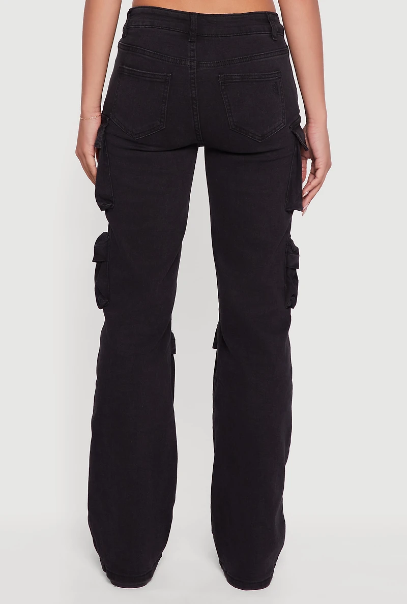 Womens VIP Slim Leg Utility Jeans, Black,