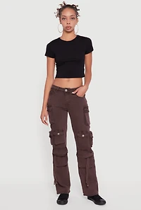 Womens VIP Mineral Wash Slim Leg Utility Jeans, Brown, Size 3-4