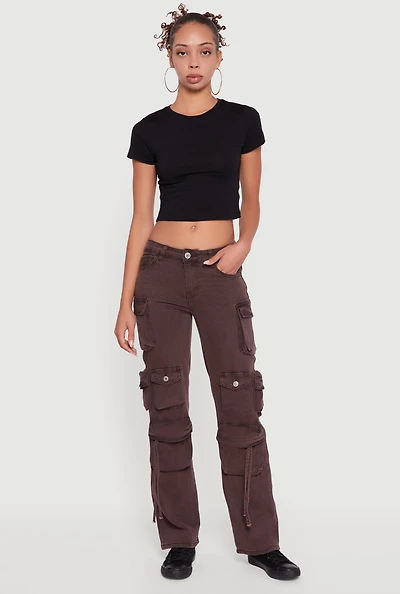 Womens VIP Mineral Wash Slim Leg Utility Jeans, Brown,