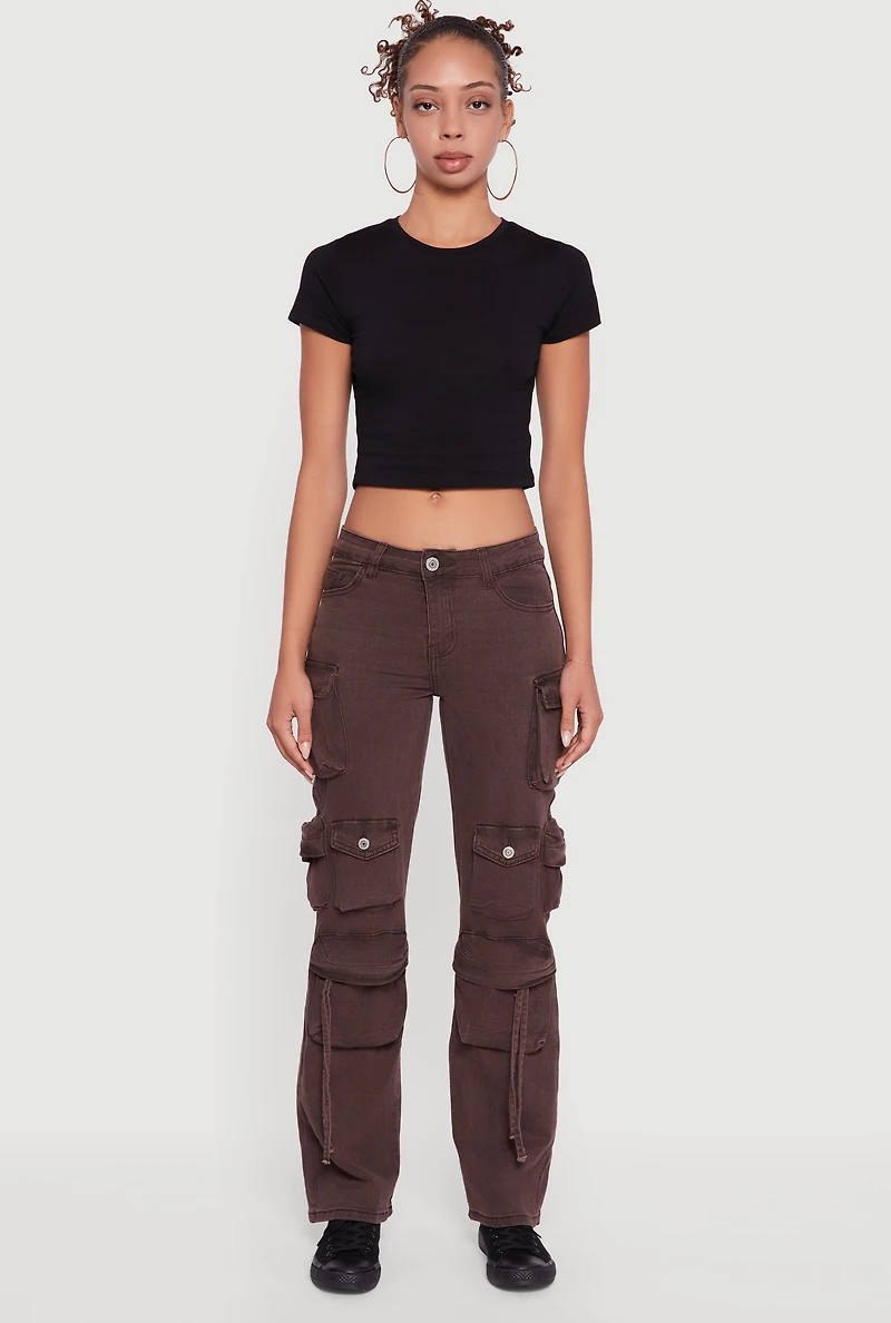 Womens VIP Mineral Wash Slim Leg Utility Jeans, Brown, Size 3-4