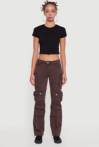 Womens VIP Mineral Wash Slim Leg Utility Jeans, Brown, Size 3-4