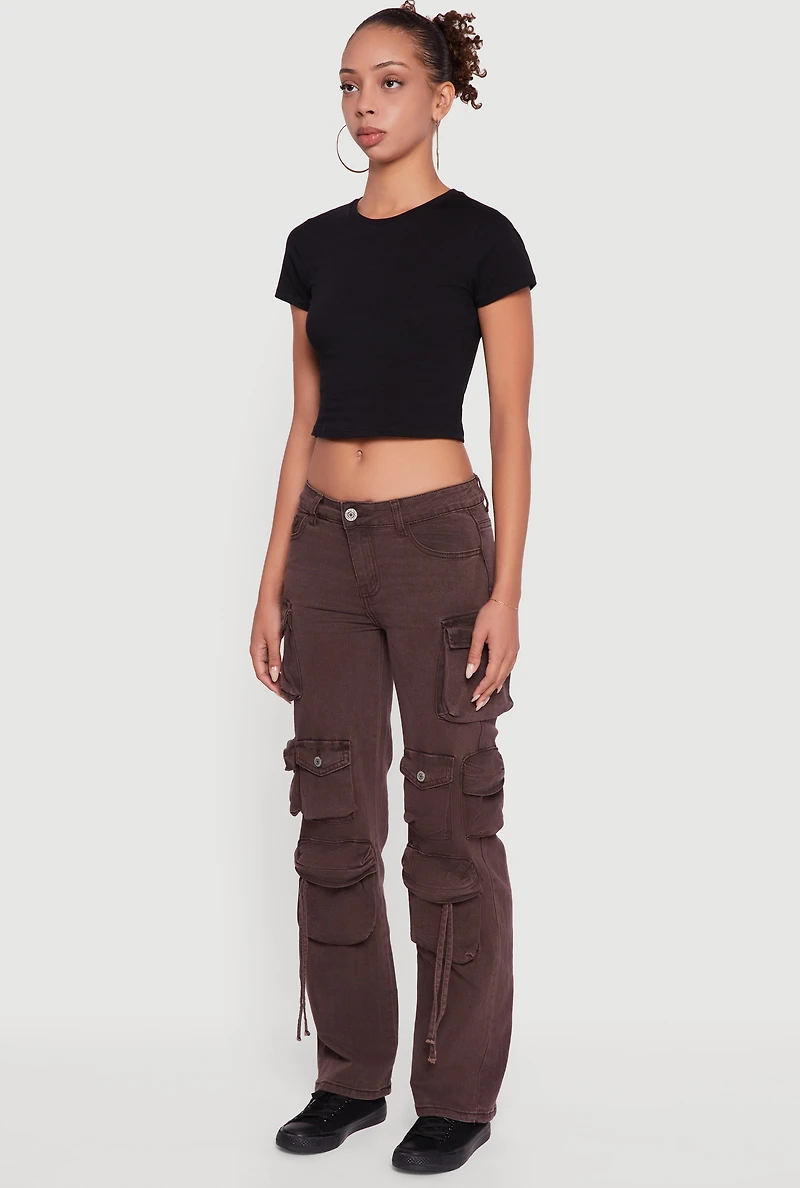 Womens VIP Mineral Wash Slim Leg Utility Jeans, Brown,