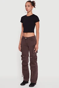 Womens VIP Mineral Wash Slim Leg Utility Jeans, Brown, Size 3-4