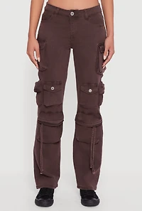 Womens VIP Mineral Wash Slim Leg Utility Jeans, Brown, Size 13-14