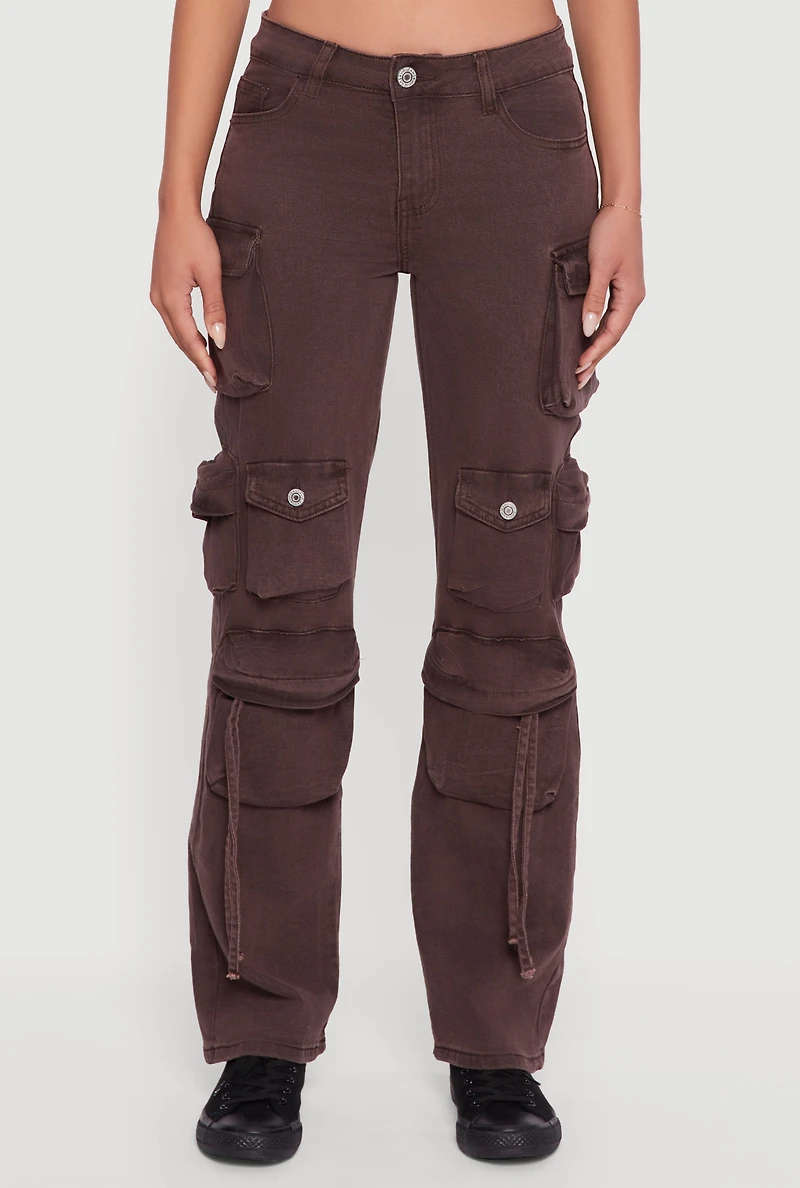 Womens VIP Mineral Wash Slim Leg Utility Jeans, Brown,