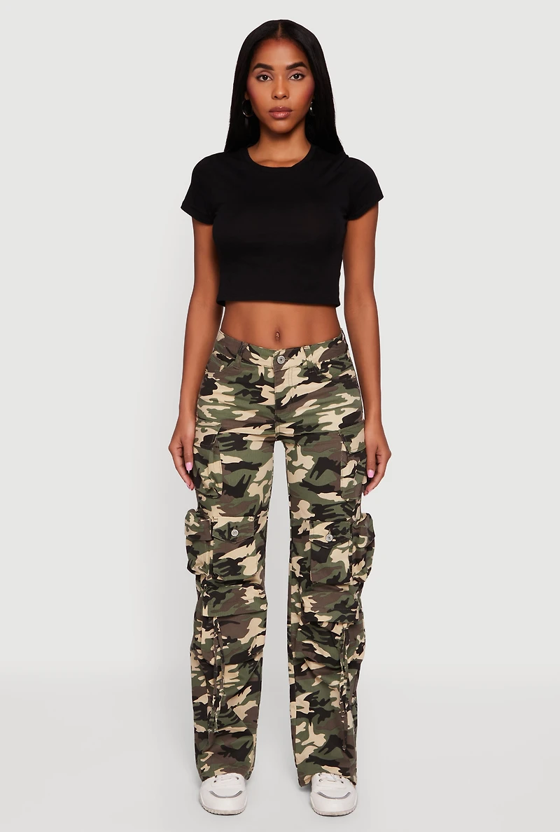 Womens VIP Camo Twill Straight Leg Utility Pants, Green,