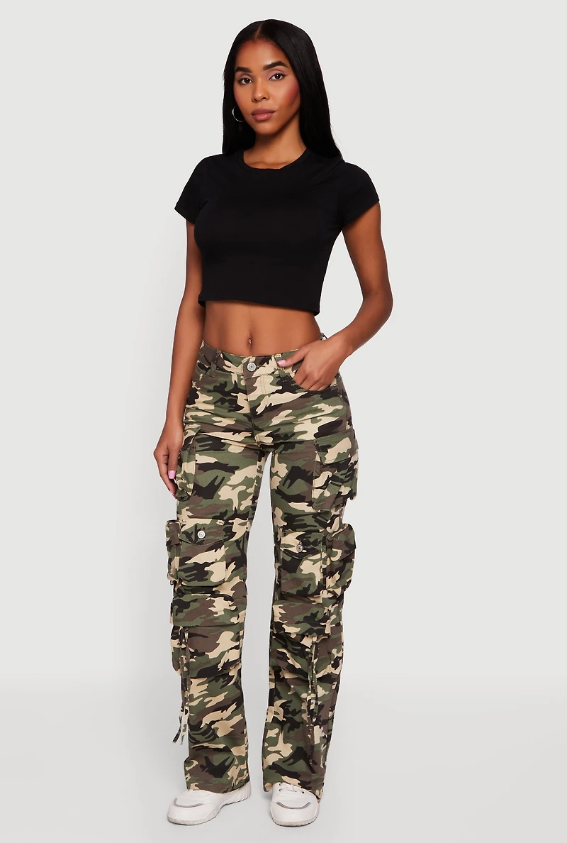 Womens VIP Camo Twill Straight Leg Utility Pants, Green,