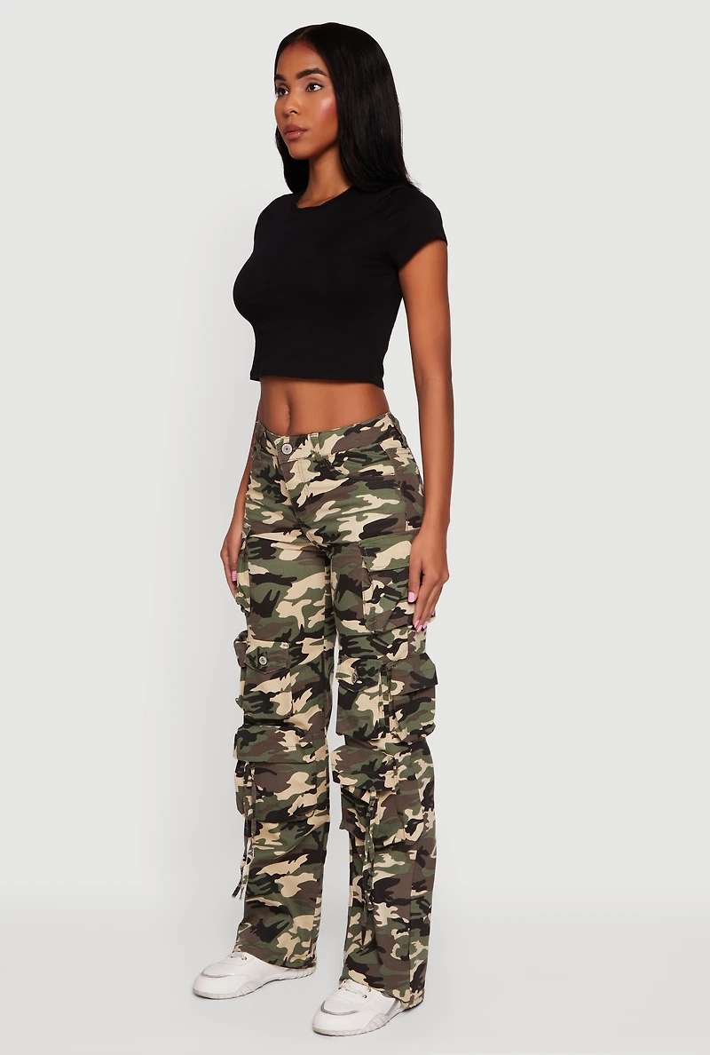Womens VIP Camo Twill Straight Leg Utility Pants, Green,