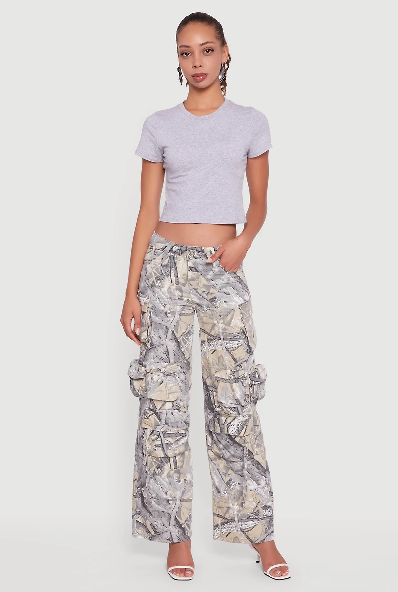 Womens Hunter Camo Wide Leg Cargo Pocket Pants, Multi, Size 9-10