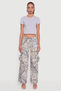 Womens Hunter Camo Wide Leg Cargo Pocket Pants, Multi, Size 9-10