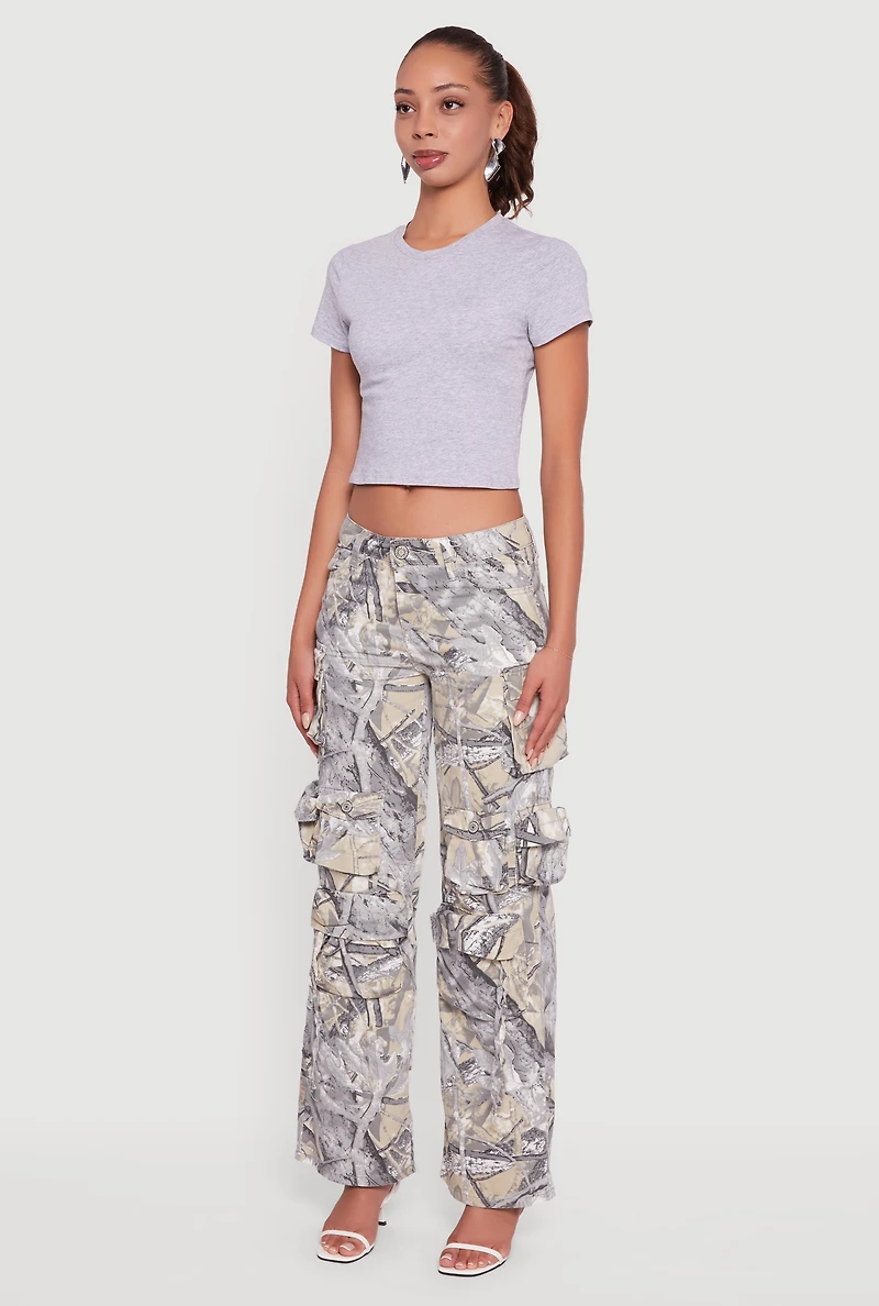 Womens Hunter Camo Wide Leg Cargo Pocket Pants, Multi, Size 9-10