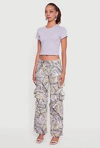 Womens Hunter Camo Wide Leg Cargo Pocket Pants, Multi, Size 5-6