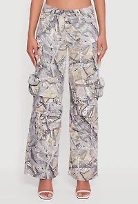 Womens Hunter Camo Wide Leg Cargo Pocket Pants, Multi, Size 9-10