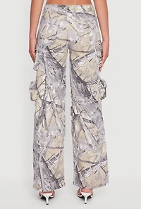 Womens Hunter Camo Wide Leg Cargo Pocket Pants, Multi, Size 9-10