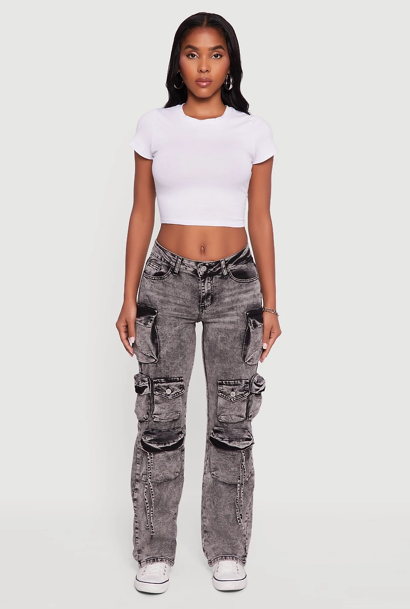 Womens VIP Acid Wash Slim Leg Utility Jeans, Grey, Size 5-6
