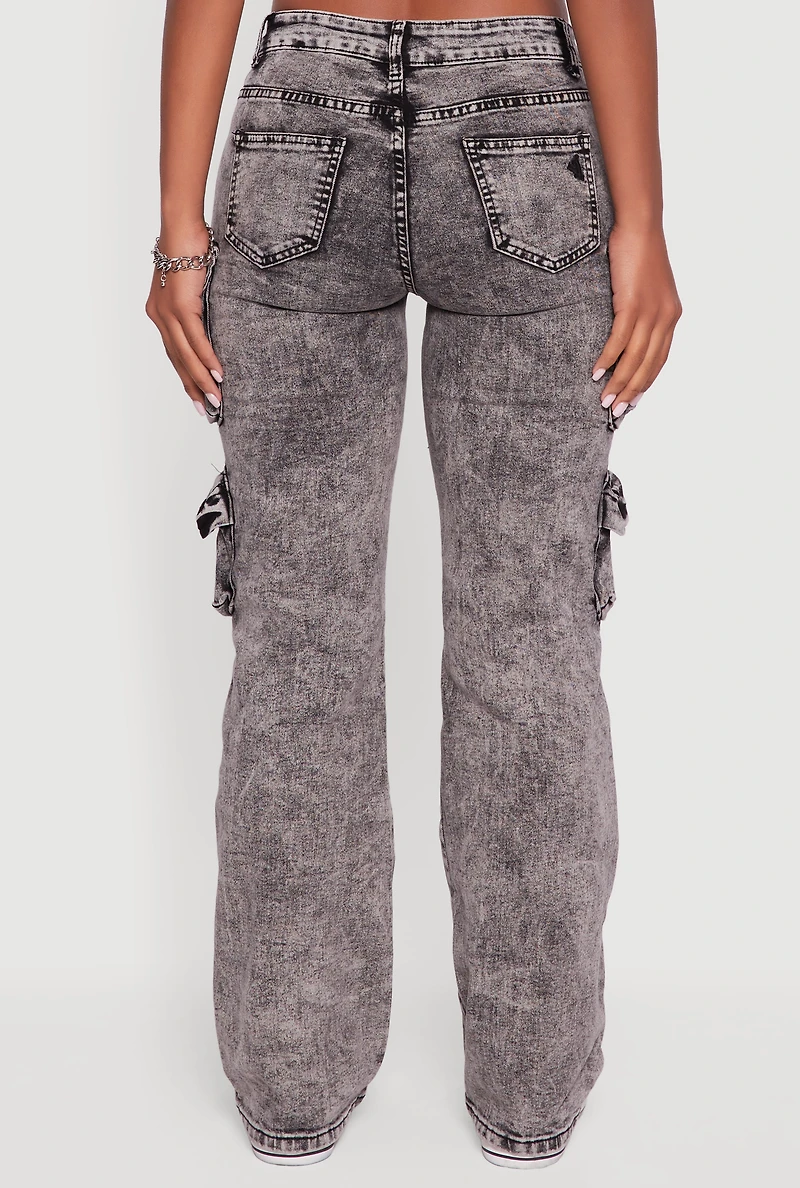 Womens VIP Acid Wash Slim Leg Utility Jeans, Grey, Size 5-6