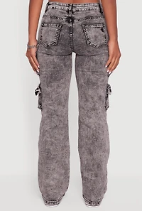 Womens VIP Acid Wash Slim Leg Utility Jeans, Grey, Size 5-6