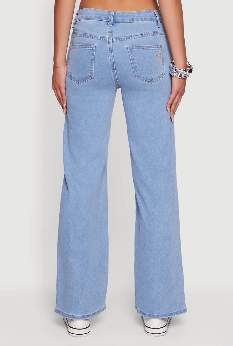 Frayed Floral Applique Straight Leg Jeans