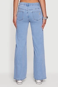 Frayed Floral Applique Straight Leg Jeans