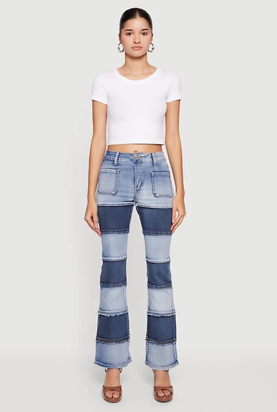 VIP Two Tone Patchwork Flare Jeans