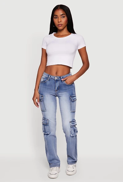 Womens VIP Mineral Wash Straight Leg Utility Jeans, Blue,