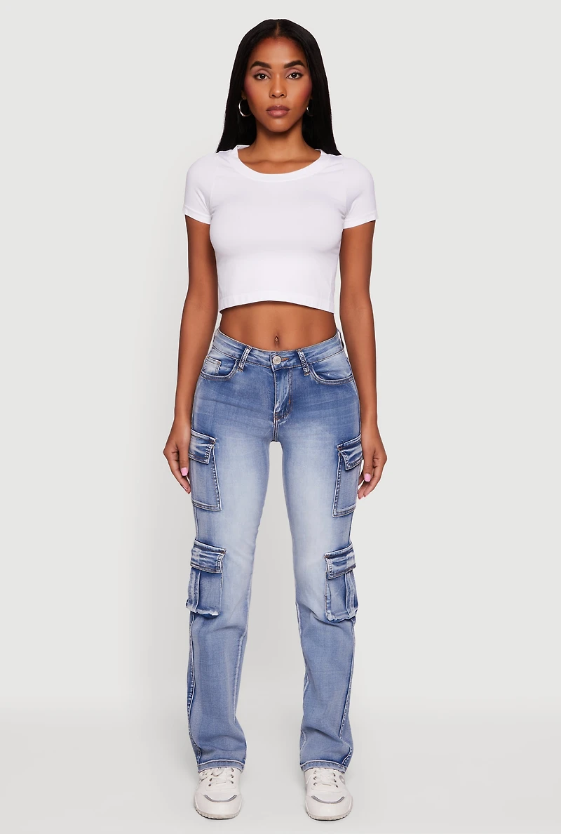 Womens VIP Mineral Wash Straight Leg Utility Jeans, Blue, Size 1