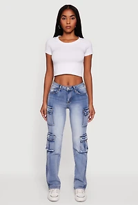 Womens VIP Mineral Wash Straight Leg Utility Jeans, Blue, Size 1