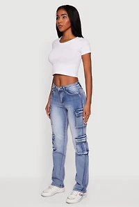 Womens VIP Mineral Wash Straight Leg Utility Jeans, Blue, Size 1