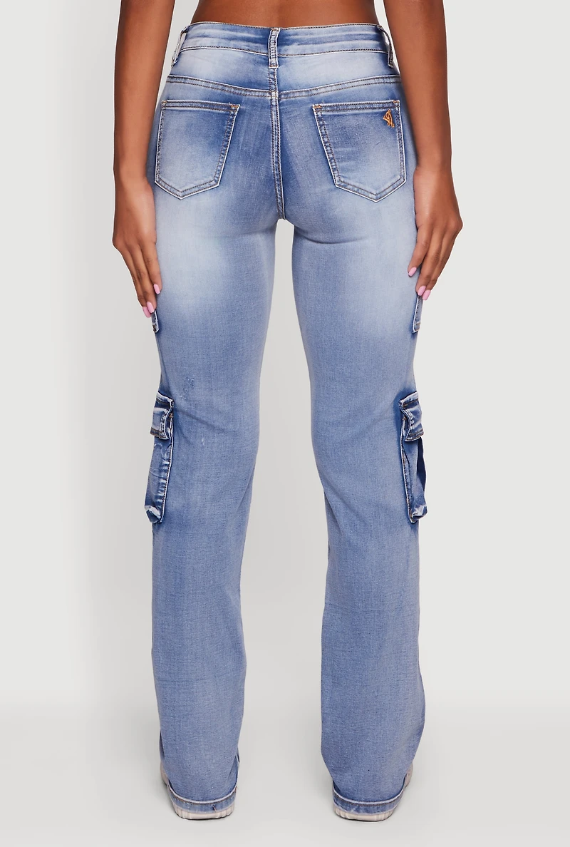 Womens VIP Mineral Wash Straight Leg Utility Jeans, Blue, Size 1