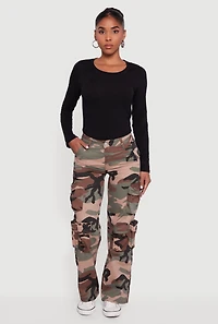 Womens VIP Mid Rise Straight Leg Camouflage Cargo Pants, Multi,