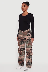 Womens VIP Mid Rise Straight Leg Camouflage Cargo Pants, Multi,