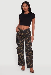 Womens VIP Mid Rise Straight Leg Camouflage Cargo Pants, Green,