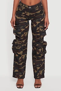 Womens VIP Mid Rise Straight Leg Camouflage Cargo Pants, Green, Size 3