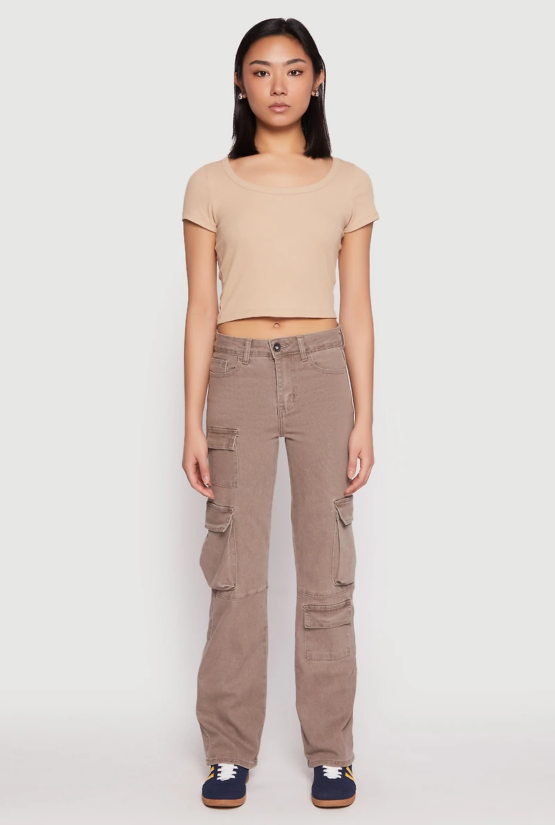 Womens VIP Straight Leg Cargo Pocket Jeans, Brown, Size 1-2