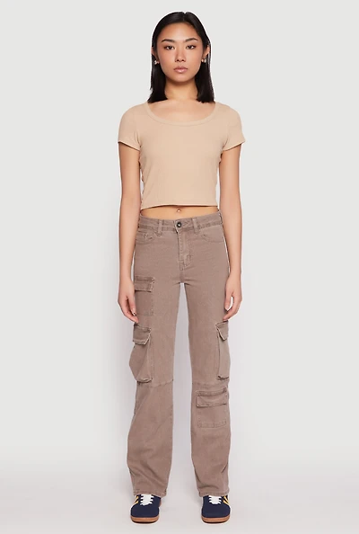 Womens VIP Straight Leg Cargo Pocket Jeans, Brown, Size 1-2