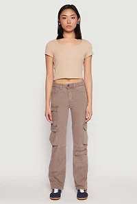 Womens VIP Straight Leg Cargo Pocket Jeans, Brown, Size 1-2