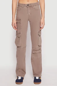 Womens VIP Straight Leg Cargo Pocket Jeans, Brown, Size 1-2