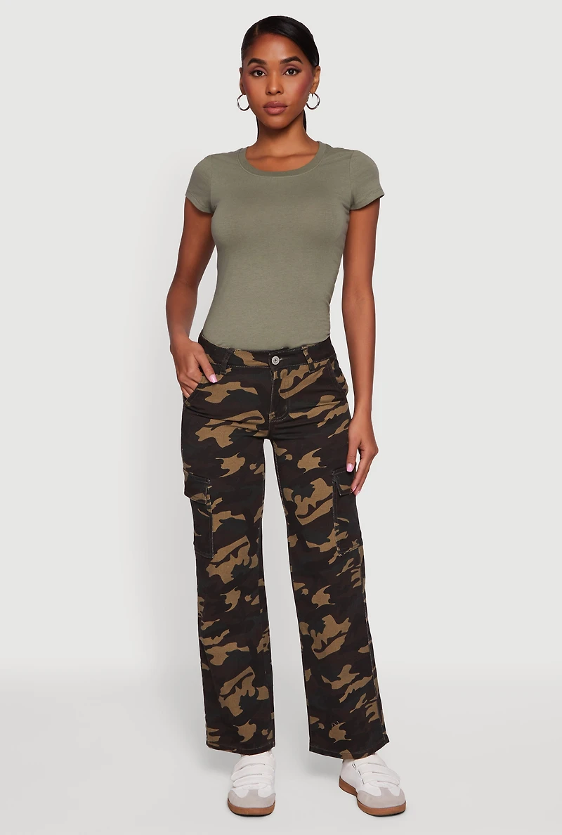 Womens VIP Camo Straight Leg Cargo Jeans, Green, Size 13