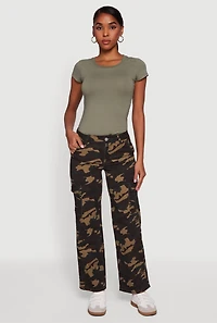 Womens VIP Camo Straight Leg Cargo Jeans, Green, Size 13