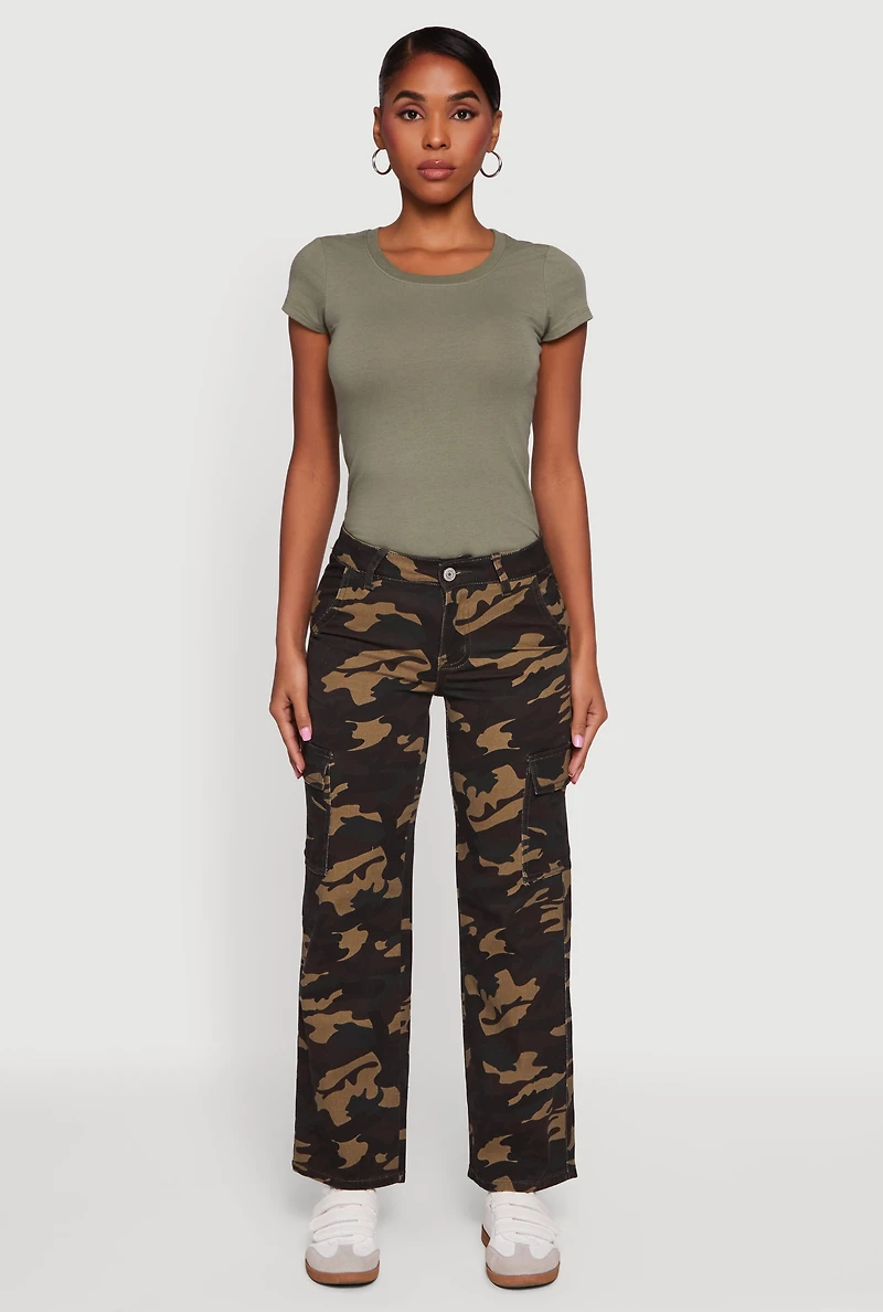 Womens VIP Camo Straight Leg Cargo Jeans, Green, Size 13